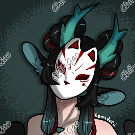 A sketchy bust of one of my mahoubae wearing a mask for a community prompt.
