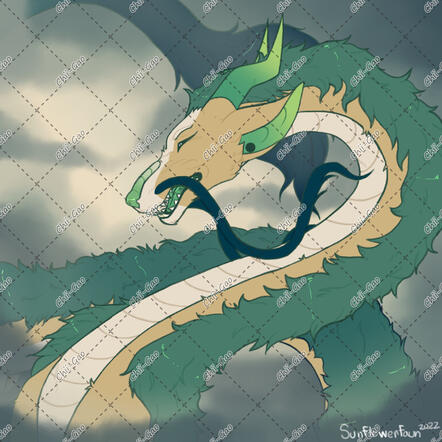 My dragon boy, Basil, flying through clouds.